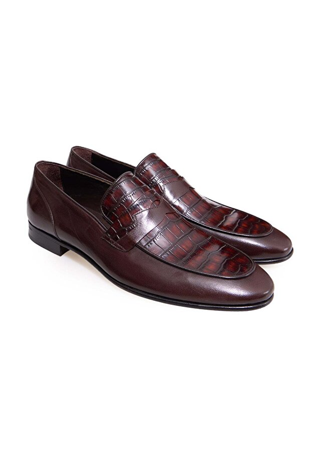 Brown Laceless Genuine Leather Men's Shoes
