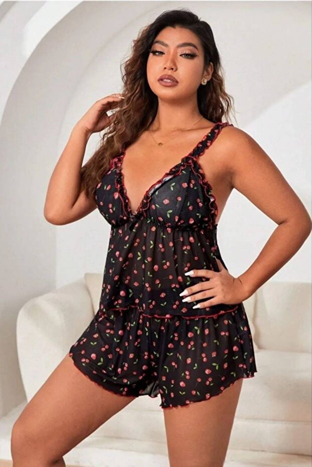 Plus Size Patterned High Waist Shorts Blouse Set