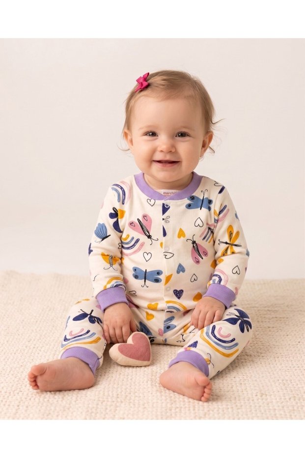 Baby Girl 100% Cotton 1-2-3 Years Old Printed Snap Fastener Top and Bottom Pajama Set