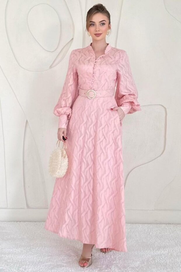 Powder pink belted lined dress