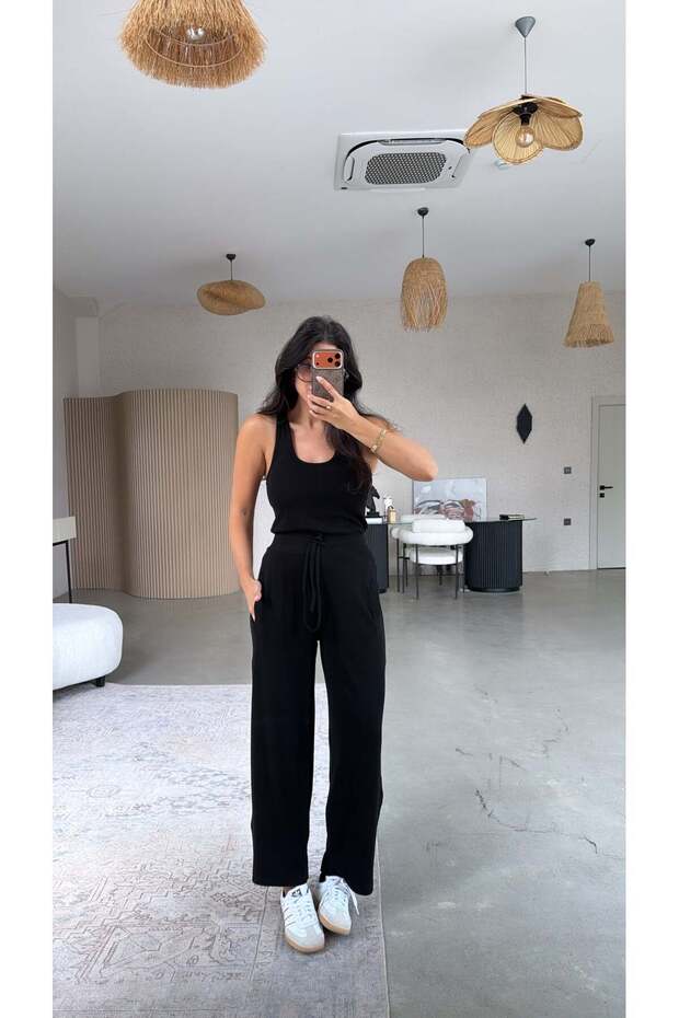 Black Ribbed Globlu Athlete Comfortable Tracksuit Set