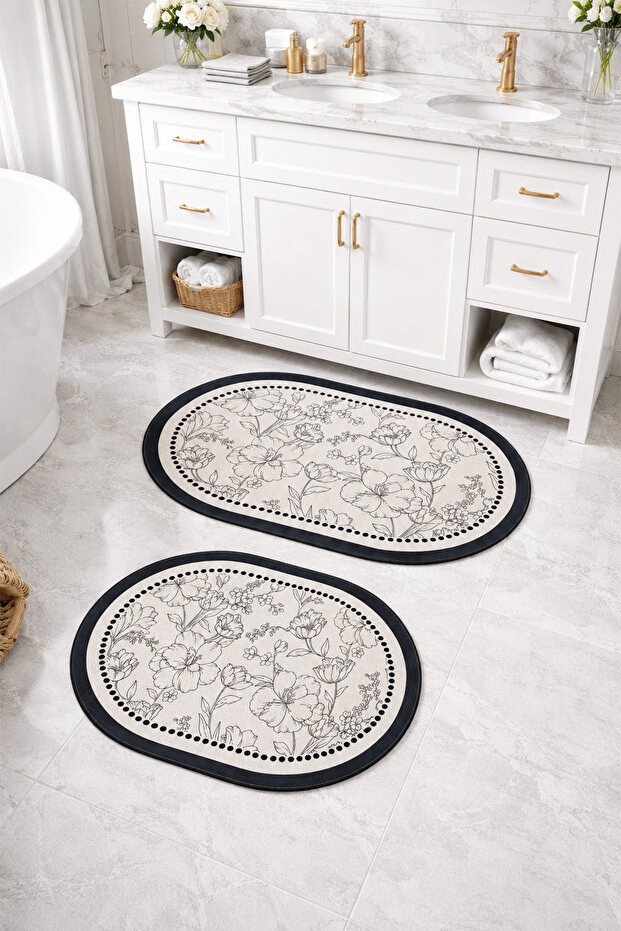 Decorative Digital Printed Set of 2 Bath Mat Non-Slip Base Toilet Set