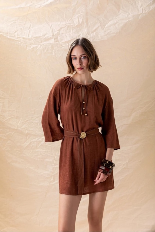 26Ye047 Muslin Cotton Garnished Dress
