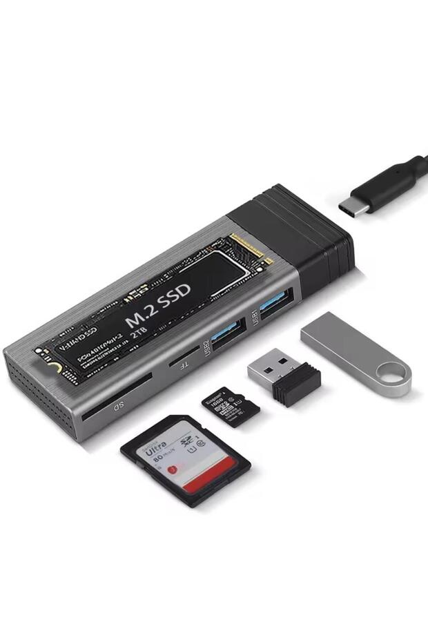 6085 USB Type C M.2 Ssd Pcie Box 5in1 Hub Nvme Sata Ngff Sd Card Reader Hard Disk Reading