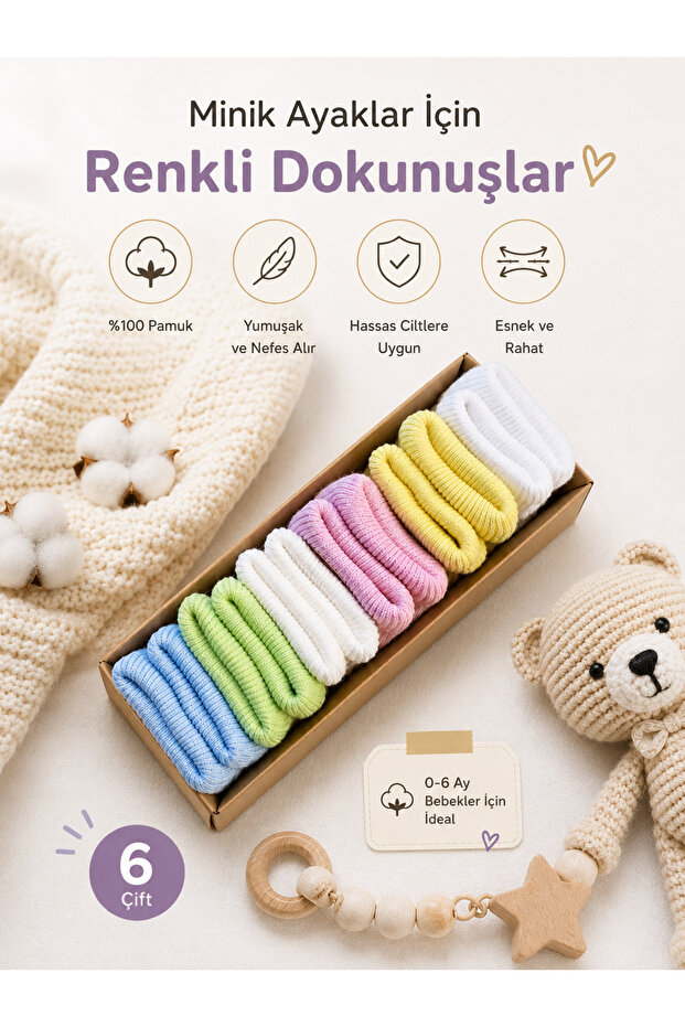 Organic Cotton Unisex Socks 6-Piece Premium Newborn Baby Socks (Boxed)