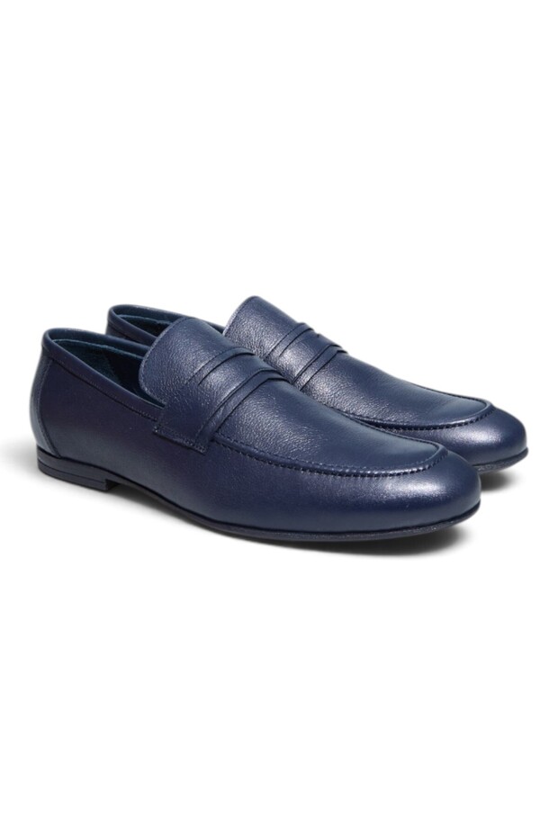 Dark Blue Shilingir Dark Blue Color Laceless Genuine Leather Men's Shoes