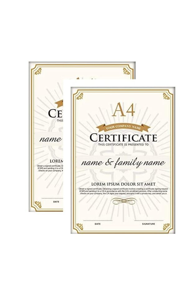 AKDC Certificate Documents Pictures White/Black Frame 28x10.2cm With White Mat Real Glass For Wall Table Top Display Office Room A4 [Pack of 2] (White)