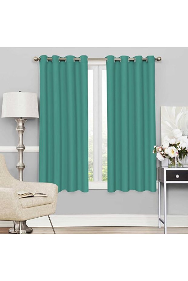 Story@Home 152 CM Premium Faux Silk Solid Pattern 100% Blackout Grommet Window Curtain, Mint Green, Pack Of 1