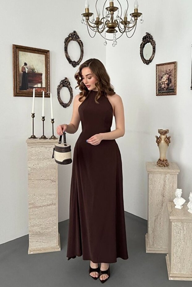 Brown Halter Neck Dress
