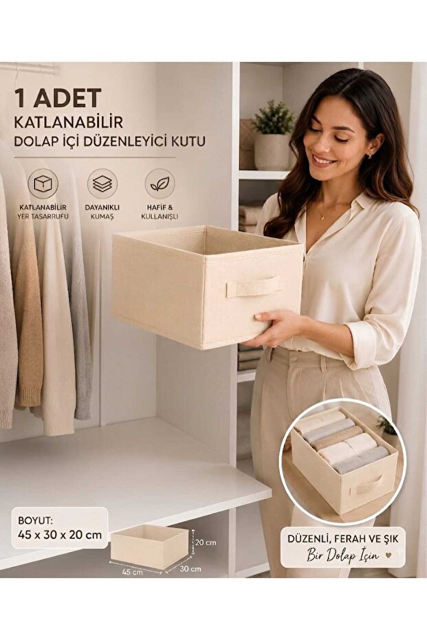1 Piece Cream Fabric Foldable Closet Organizer Box 45X30X20 cm | Clothing and Apparel
