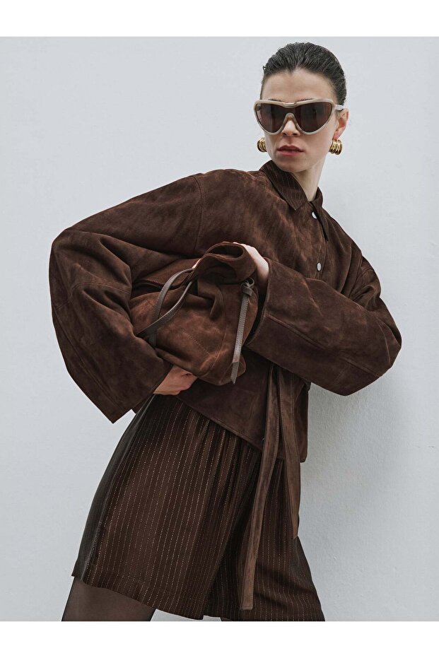 Zero Collar Short Suede Jacket