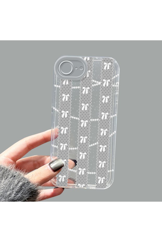 iPhone 16E/17E Compatible Camera Protected Anti-Shock Aesthetic Print Pattern Transparent Silicone Case
