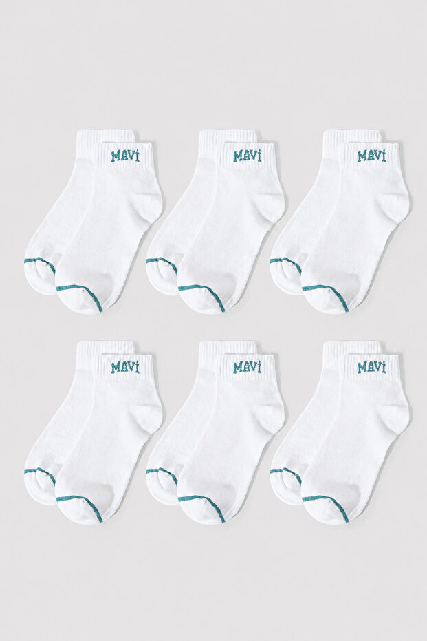 6 Pairs of White Bootie Socks – Logo Detailed