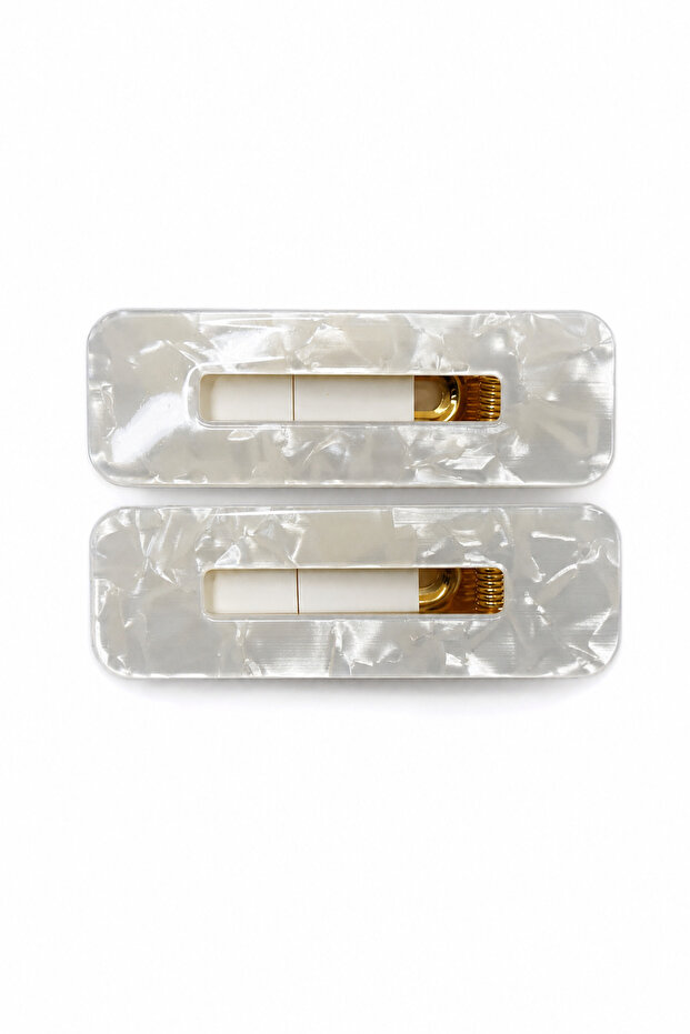 Patterned White Rectangular Hair Clip Set 2 Pieces Women's Accessory