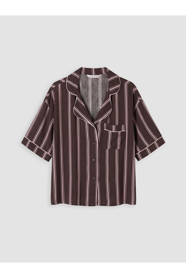 Ozmarka New Season Shirt Collar Striped Women's Pajama Top