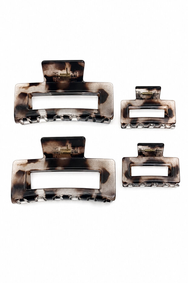Modern Patterned 4-Piece Hair Clip Set - Transparent Brown Claw Clips
