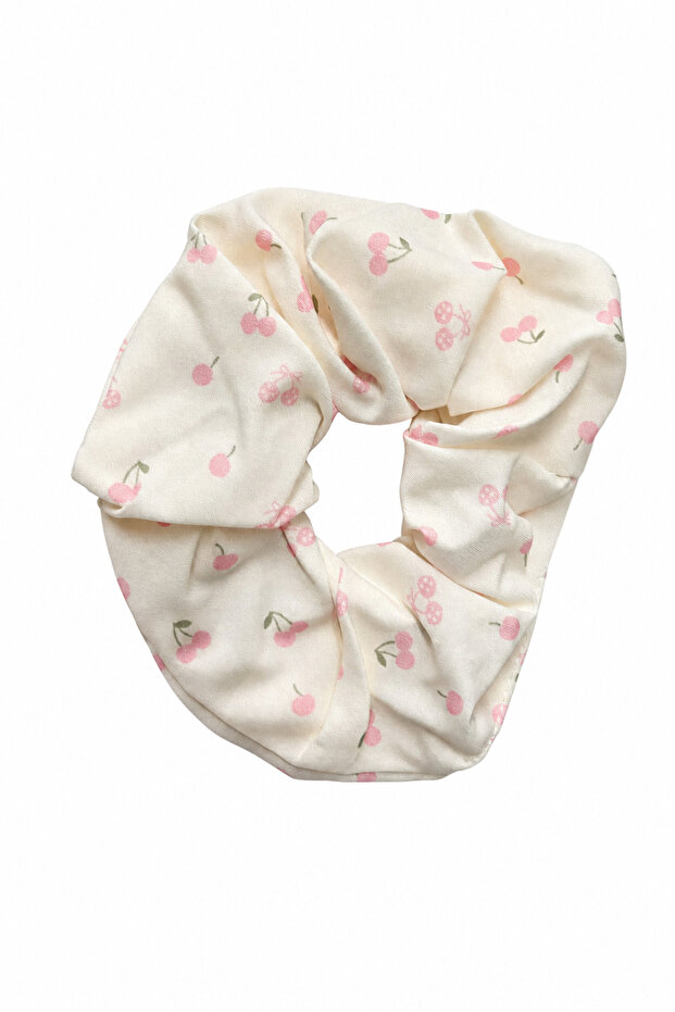 Cherry Patterned Stylish and Flexible Fabric Scrunchie Hair Tie - Daily Use