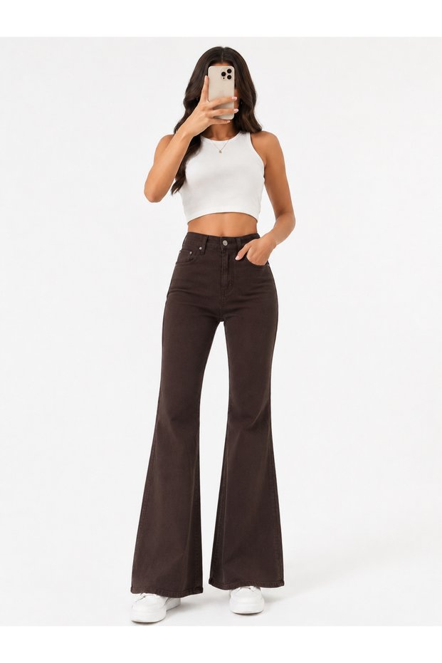 Bianca Women's Brown Spanish Flare High Waist Lycra Flare Jeans Trousers Jean