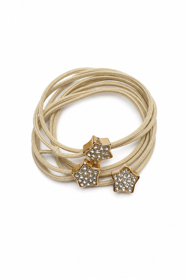 Star Stone Rubber Hair Clip Set - 3 Pieces Light Beige Hair Bands