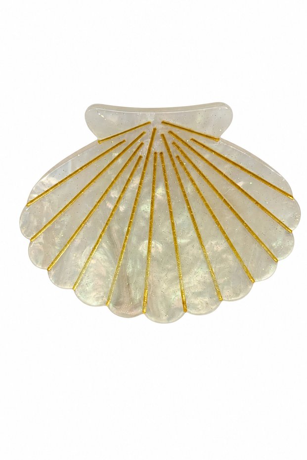 Brightly Looked Sea Shell Design Yellow Striped Women's Hair Clip