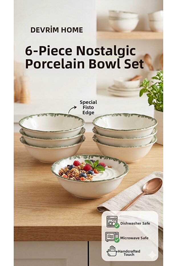 Premium 6-Piece Bowl Set - 14 cm Green Rustic Presentation Plate