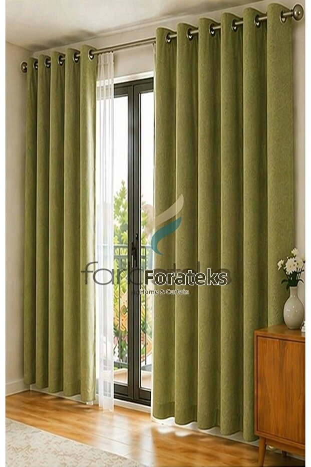 Moss Green Velvet Rustic Velvety Fabric Curtain