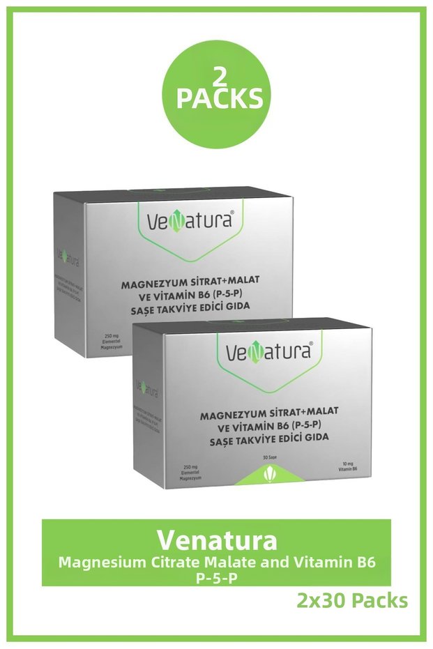 Magnesium Citrate Malate and Vitamin B6 P-5-P 30 Sachets 2 Pieces