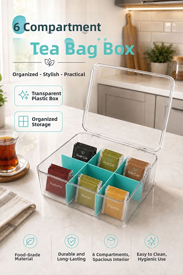 6 Compartment Bag Herbal Tea Storage Box Organizer