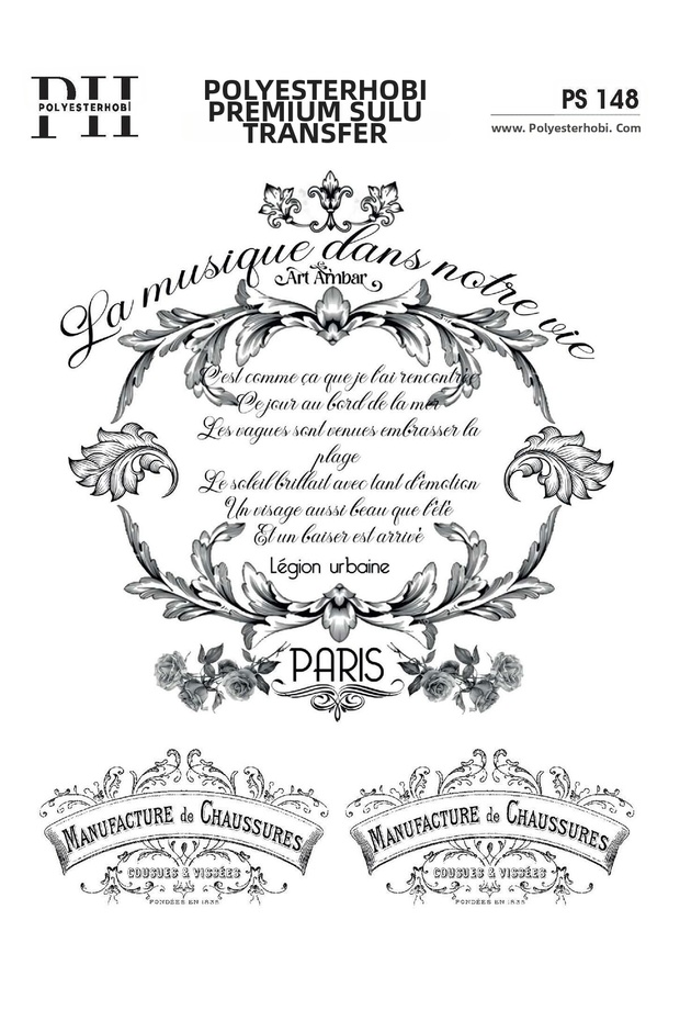 Premium Water Transfer 25X35 cm Black and White Text Patterned Ps 148