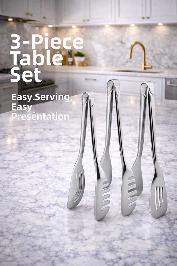Steel Lux 3-Piece Tongs Serving Set