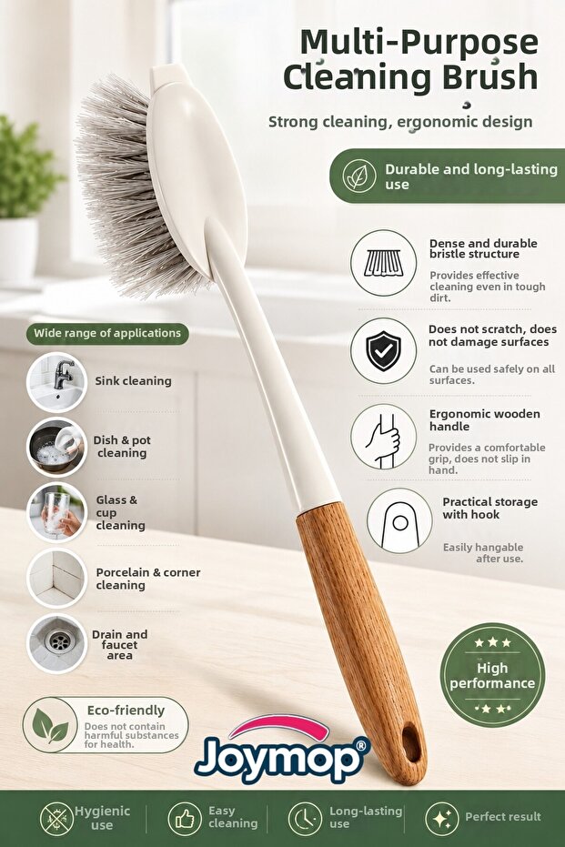 Sink and Dishwashing Brush – Cleaning Brush with Wooden Handle and Strong Bristles