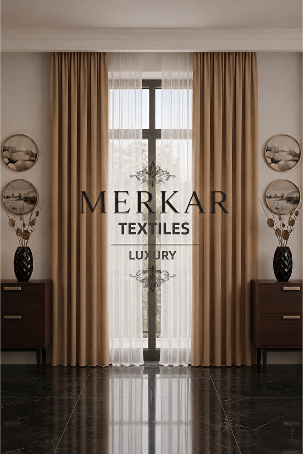 Bej Blackout Luxury Sun-Proof Curtain-One Piece-Thermal