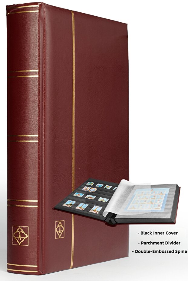 Comfort Pul Defteri A4, 32 Sheets, 64 Pages, Black Background, Padded Cover, Burgundy