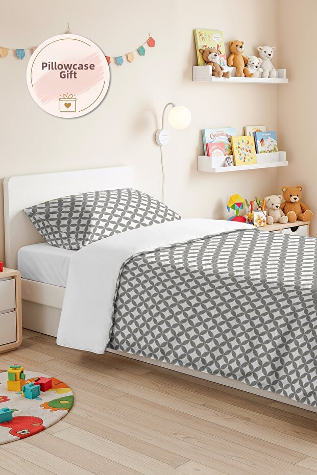 Gray Geometric Modern Young Room Single Pique Set - Minimal 160X220 cm Quilted Bedspread