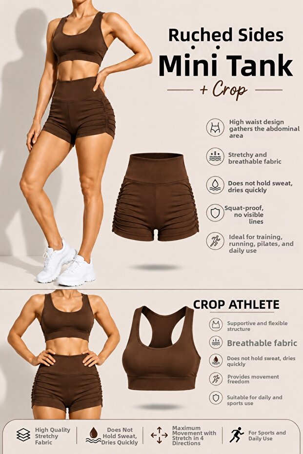 Women's High Waist Lycra Side Gathered Mini Leggings - Crop Athlete 2-Piece Set
