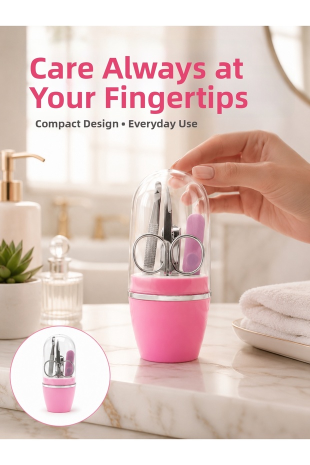 Nail Care Manicure Pedicure Set 4 Pieces Pink Practical Daily Use New Generation -