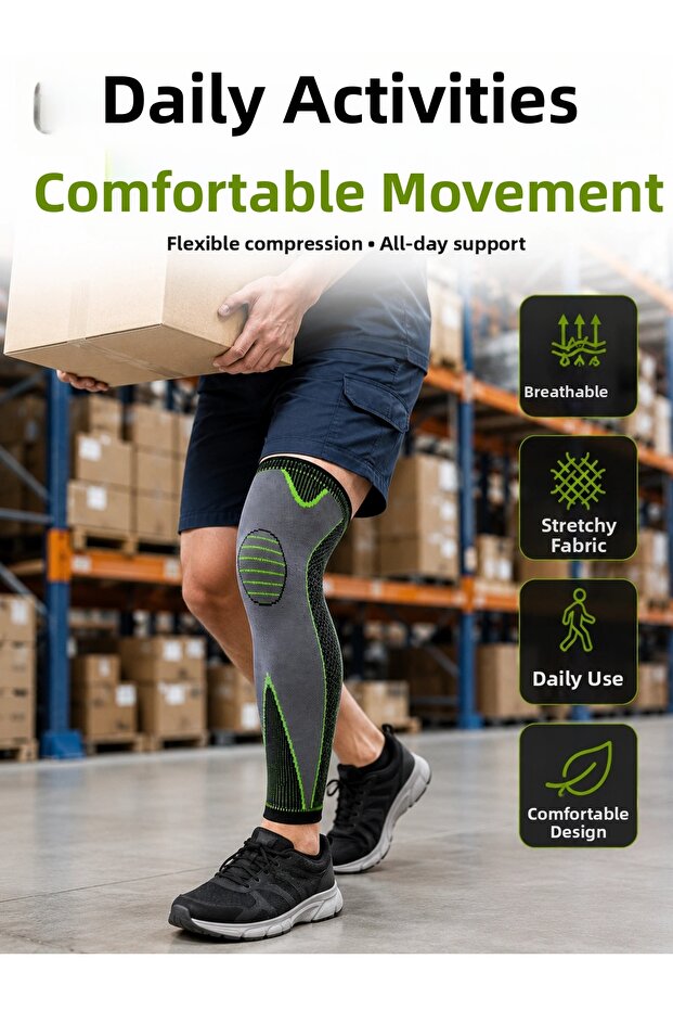 Breathable Compression Knee Brace Full Length Flexible Knee Protector