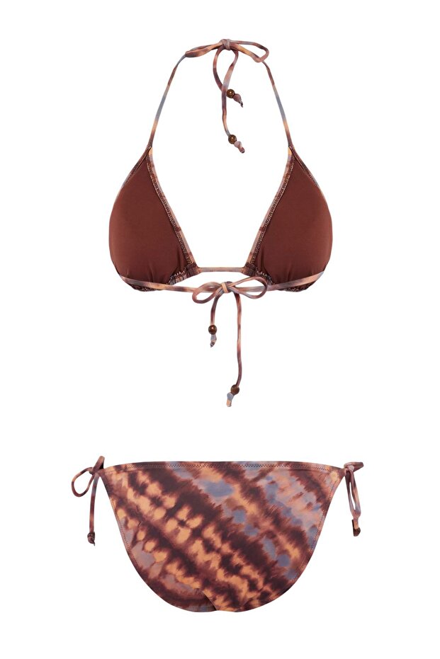 Soyut Desenli Üçgen Kaplı Normal Bel Regular Bikini Takımı TBESS26BT00049 - 5