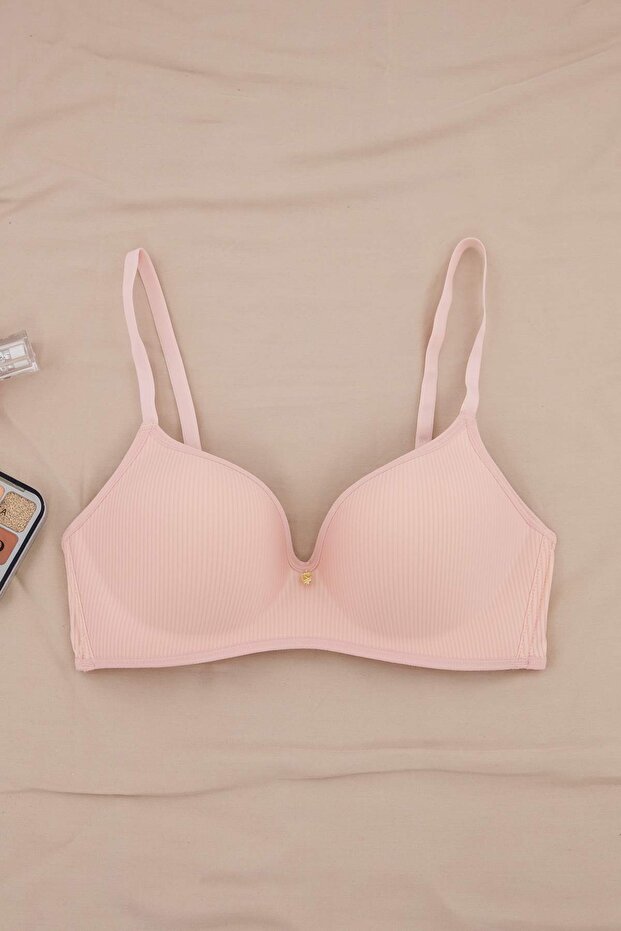Pembe Micro Çizgili Aksesuar Detaylı Kaplı T-Shirt Bra Örme Sütyen THMSS26SU00016 - 5