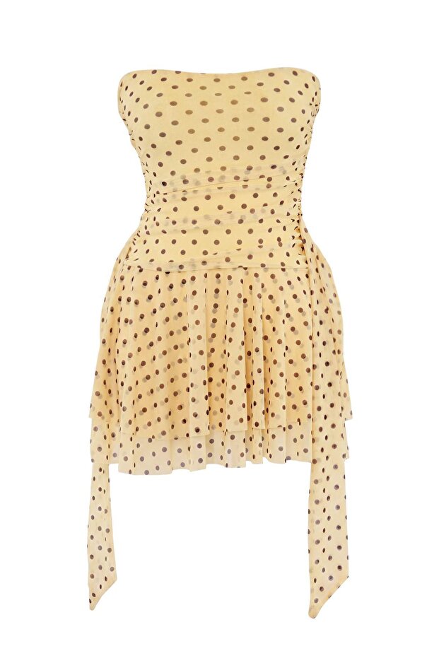 Sarı Straplez Puantiyeli Kısa / Mini Elbise TPRSS26EL00279 - 5