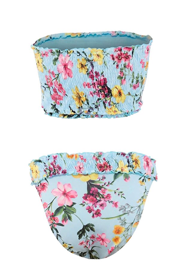 Çiçek Desenli Straplez Kaplı Gipeli Yüksek Bel Brazilian High Leg Bikini Takımı TBESS26BT00180 - 3