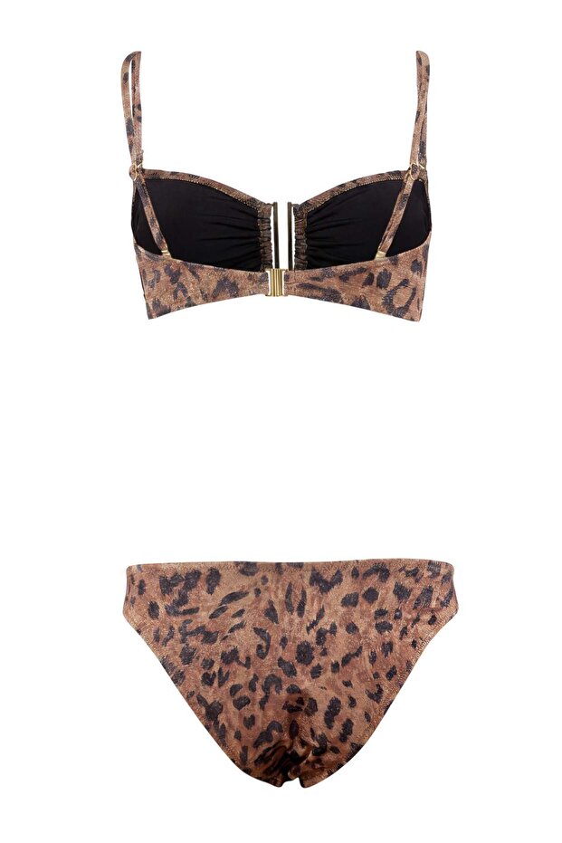 Leopar Desenli Straplez Aksesuarlı Simli Regular Core Bikini Takımı TBESS25BT00108 - 3