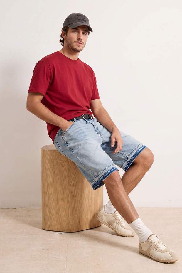 Kırmızı - Beyaz Oversize/Rahat Kesim %100 Pamuk T-Shirt TMNSS24TS00038 - 5