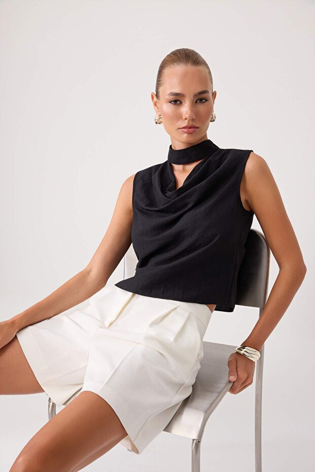 Black Degaje Collar Woven Blouse Twoss26Bz00393
