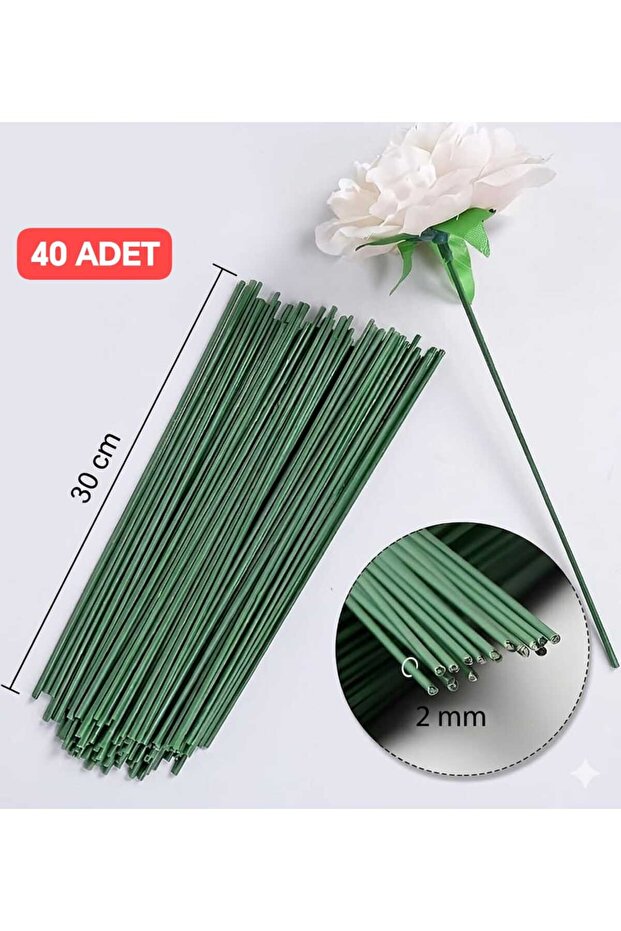 Floral Wire 40 Pieces, 2 mm - 30 cm – Thick Green Branch (for Making Chenille Flowers)