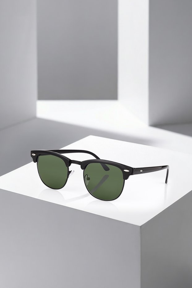 Unisex Sunglasses UV400 Protection Men Green Lens and Frame Black PLG-2100C3