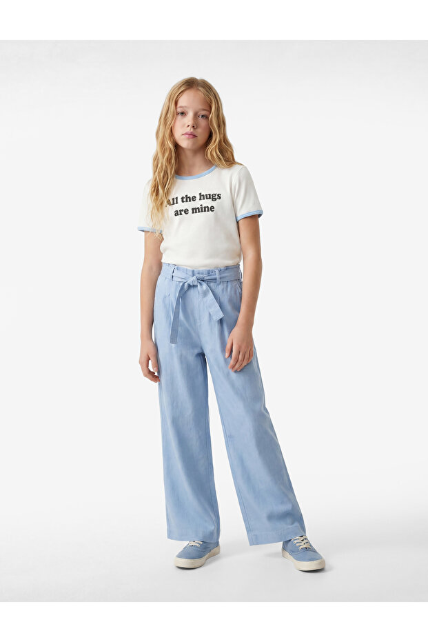 Wide-Leg Linen Trousers with Tie Belt Detail and Pockets