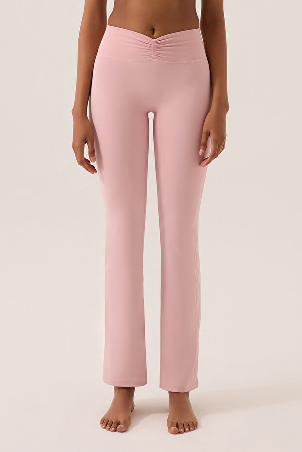 X Ece Pink Waist Detailed Spanish Flared Trousers Ruched & Flared