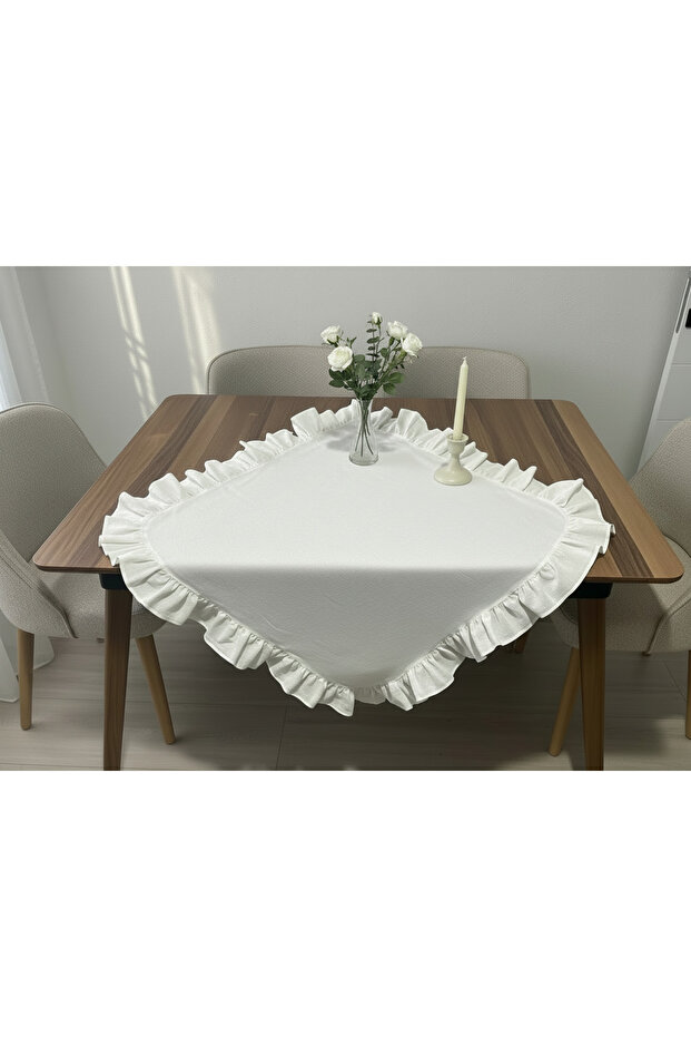 Ruffled Linen Runner Ruffled Fiskos Cover Ruffled Tablecloth 80 X 80