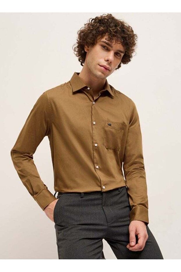 Men's Brown Tailored Fit Solid Formal Shirt for Every Occasion